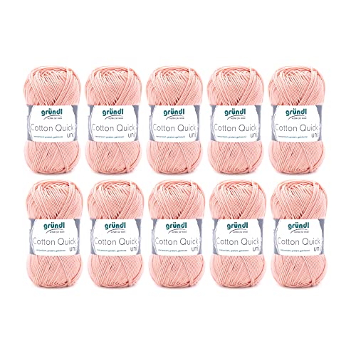 Gründl Wolle Cotton Quick uni - Wolle zum Häkeln aus 100 % Baumwolle - Wolle zum Stricken - glänzendes Baumwollgarn 10 Knäuel 50 g / 125 m - Apricot von Gründl