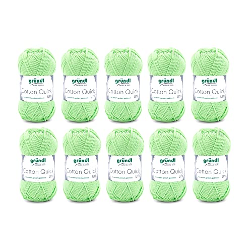 Gründl Wolle Cotton Quick uni - Wolle zum Häkeln aus 100 % Baumwolle - Wolle zum Stricken - glänzendes Baumwollgarn 10 Knäuel 50 g / 125 m - Kiwi von Gründl