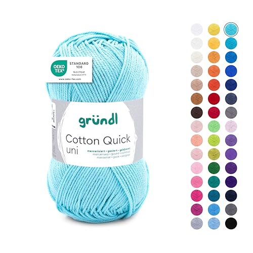 Gründl Wolle Cotton Quick uni - Wolle zum Häkeln aus 100% Baumwolle - Wolle zum Stricken - glänzendes Baumwollgarn 1 Knäuel 50 g / 125 m - Babyblau von Gründl