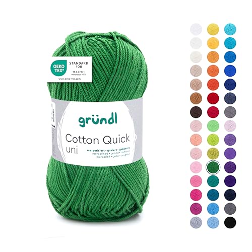 Gründl Cotton Quick Uni Strickgarn/Häkelgarn, 1 Knäuel à 50 g (farbenfrohes Garn aus 100% Baumwolle, OEKO-TEX zertifiziert, 50 g / 125 m, Nadelstärke: 3-4, 1 x 50 g), Farn von Gründl