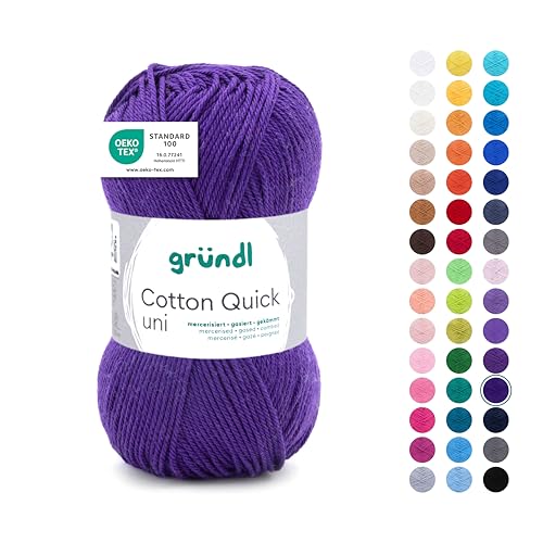 Gründl Wolle Cotton Quick uni - Wolle zum Häkeln aus 100% Baumwolle - Wolle zum Stricken - glänzendes Baumwollgarn 1 Knäuel 50 g / 125 m - Pflaume von Gründl