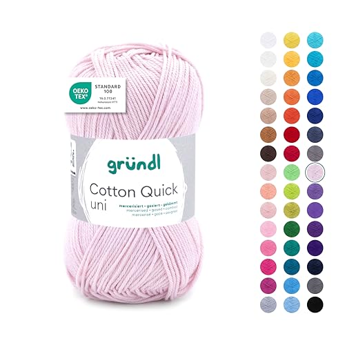 Gründl Cotton Quick Uni Strickgarn/Häkelgarn, 1 Knäuel à 50 g (farbenfrohes Garn aus 100 % Baumwolle, OEKO-TEX zertifiziert, 50 g / 125 m, Nadelstärke: 3 - 4, 1 x 50 g), Rose von Gründl