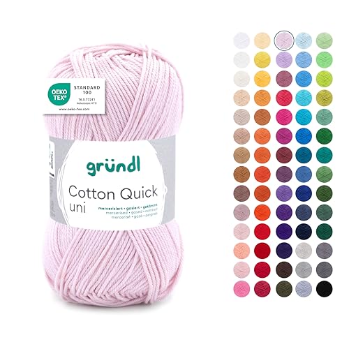 Gründl Wolle Cotton Quick uni - Wolle zum Häkeln aus 100 % Baumwolle - Wolle zum Stricken - glänzendes Baumwollgarn 1 Knäuel 50 g / 125 m - Nadelstärke 3 - 4 -Rose von Gründl