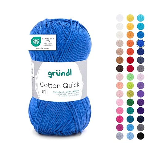 Gründl Wolle Cotton Quick uni - Wolle zum Häkeln aus 100 % Baumwolle - Wolle zum Stricken - glänzendes Baumwollgarn 1 Knäuel 50 g / 125 m - Royalblau von Gründl