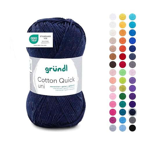 Gründl Wolle Cotton Quick uni - Wolle zum Häkeln aus 100% Baumwolle - Wolle zum Stricken - glänzendes Baumwollgarn 1 Knäuel 50 g / 125 m - Dunkelblau von Gründl