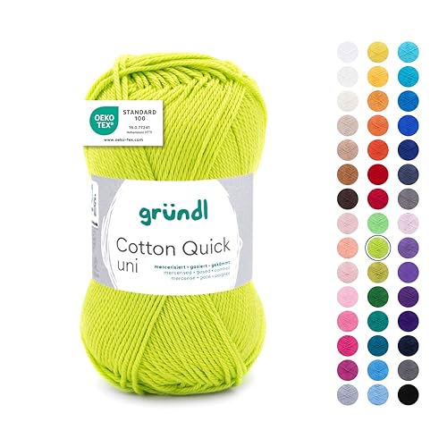 Gründl Wolle Cotton Quick uni - Wolle zum Häkeln aus 100% Baumwolle - Wolle zum Stricken - glänzendes Baumwollgarn 1 Knäuel 50 g / 125 m - Hellgrün von Gründl