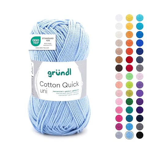 Gründl Wolle Cotton Quick uni - Wolle zum Häkeln aus 100% Baumwolle - Wolle zum Stricken - glänzendes Baumwollgarn 1 Knäuel 50 g / 125 m - Himmelblau von Gründl