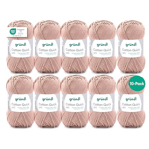 Gründl Wolle Cotton Quick uni - Wolle zum Häkeln aus 100 % Baumwolle - Wolle zum Stricken - glänzendes Baumwollgarn 10 Knäuel 50 g / 125 m - Beige von Gründl