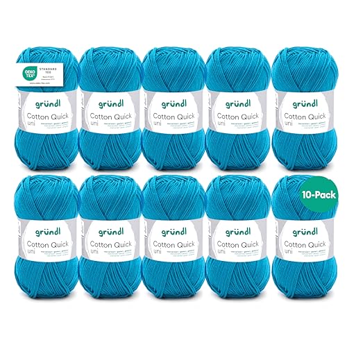 Gründl Wolle Cotton Quick uni - Wolle zum Häkeln aus 100 % Baumwolle - Wolle zum Stricken - glänzendes Baumwollgarn 10 Knäuel 50 g / 125 m - Petrol von Gründl
