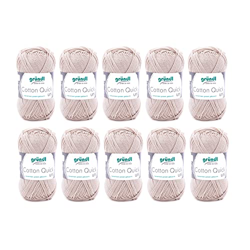 Gründl Wolle Cotton Quick Uni - 10 x 50 g - Strickgarn - Häkelgarn - 100 % Baumwolle - Hautfreundlich & Pflegeleicht - Nadelstärke 3-4 - Sand von Gründl
