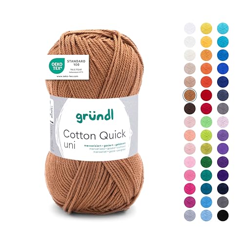 Gründl Wolle Cotton Quick uni - Wolle zum Häkeln aus 100 % Baumwolle - Wolle zum Stricken - glänzendes Baumwollgarn 1 Knäuel 50 g / 125 m - Caramell von Gründl