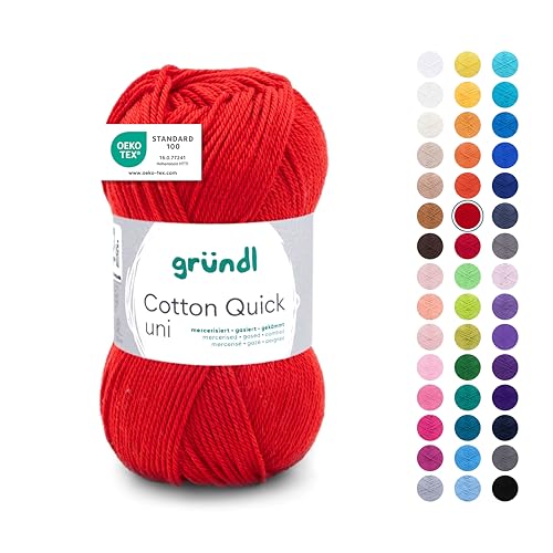 Gründl Wolle Cotton Quick uni - Wolle zum Häkeln aus 100 % Baumwolle - Wolle zum Stricken - glänzendes Baumwollgarn 1 Knäuel 50 g / 125 m - Kirsche von Gründl