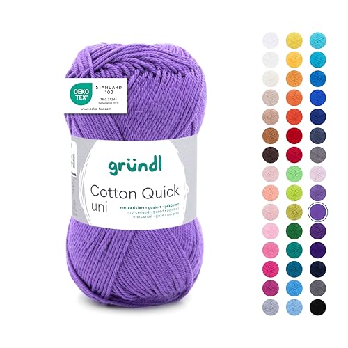 Gründl Cotton Quick Uni Strickgarn/Häkelgarn (farbenfrohes Garn aus 100 % Baumwolle, OEKO-TEX zertifiziert, 50 g / 125 m, Nadelstärke: 3 - 4, 1 x 50 g), Lila von Gründl