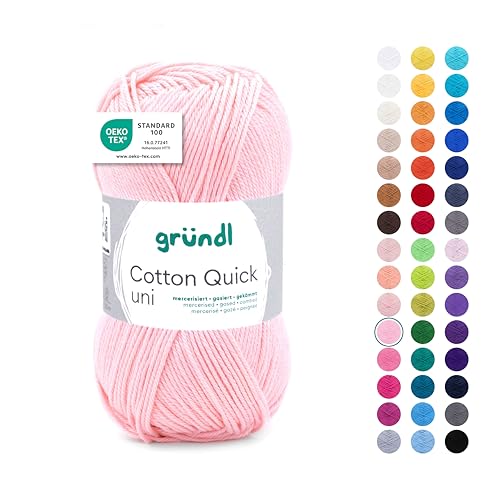Gründl Wolle Cotton Quick uni - Wolle zum Häkeln aus 100 % Baumwolle - Wolle zum Stricken - glänzendes Baumwollgarn 1 Knäuel 50 g / 125 m - Rosa von Gründl
