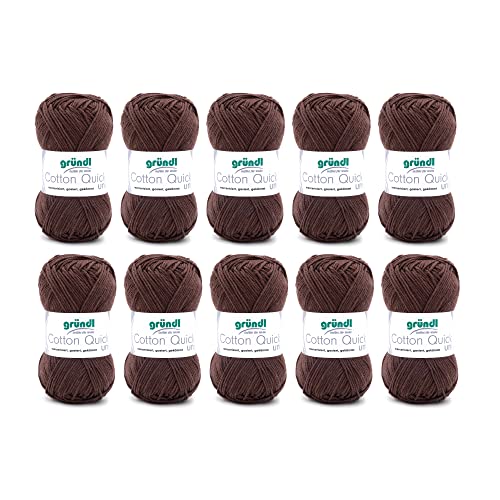Gründl Wolle Cotton Quick Uni - 10 x 50 g - Strickgarn - Häkelgarn - 100 % Baumwolle - Hautfreundlich & Pflegeleicht - Nadelstärke 3-4 - Schokolade von Gründl
