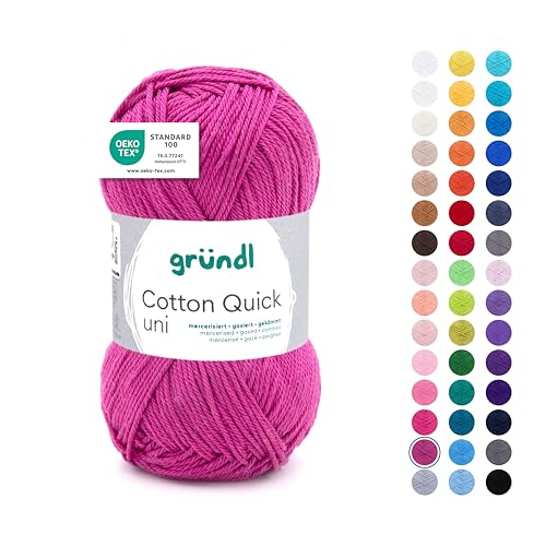 Gründl Cotton Quick Uni Strickgarn / Häkelgarn, 1 Knäuel à 50 g (farbenfrohes Garn aus 100 % Baumwolle, OEKO-TEX zertifiziert, 50 g / 125 m, Nadelstärke: 3 - 4, 1 x 50 g), Orchidee von Gründl