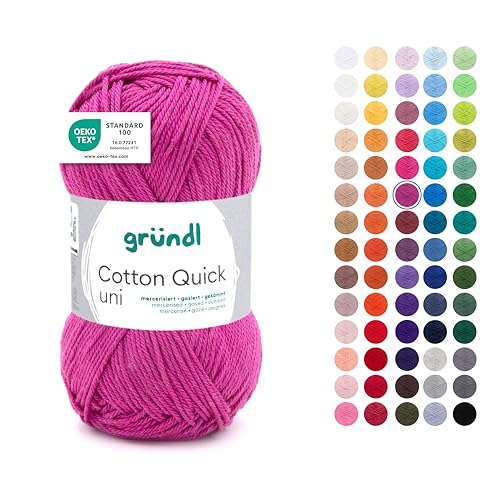 Gründl Wolle Cotton Quick uni - dünne Wolle zum Häkeln - Strickgarn - Häkelgarn - Glänzend und hautfreundlich - 100 % Baumwolle - 1 Knäuel 50 g / 125 m - Nadelstärke 3 - 4 - Orchidee von Gründl