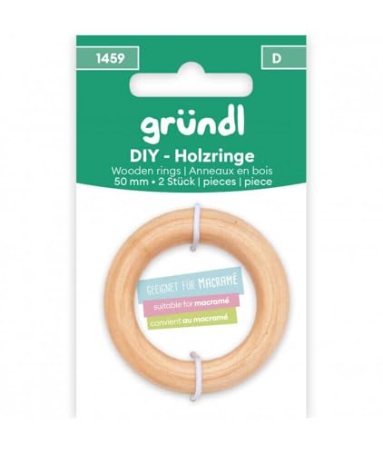 Gründl DIY-Holzringe,Bastelringe, 2 Stück, 50 mm, Makramè, Mobile, von Gründl