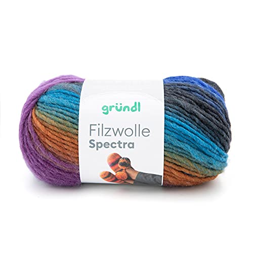 Gründl Filzwolle Spectra, (OEKO-TEX zertifiziert, 100 % Schurwolle zum Filzen, 100 g / 100 m, 1 Knäuel á 100 g), atlantis multicolor von Gründl