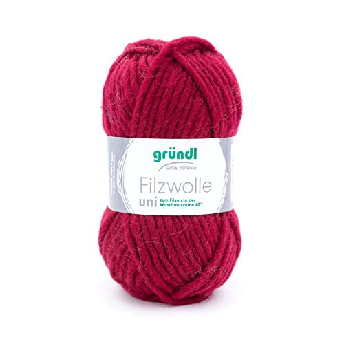 Gründl Filzwolle uni (Wolle zum Filzen, Stricken und Häkeln, Garn aus 100% Schurwolle, 50 g / 50 m, Nadelstärke: 8-9, 1 x 50 g), Bordeaux von Gründl