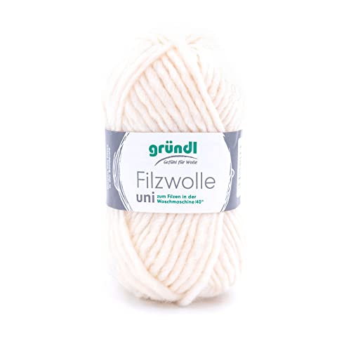 Gründl Filzwolle uni (Wolle zum Filzen, Stricken und Häkeln, Garn aus 100% Schurwolle, 50 g / 50 m, Nadelstärke: 8-9, 1 x 50 g), Creme von Gründl