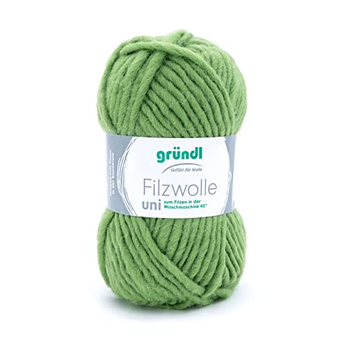 Gründl Filzwolle uni (Wolle zum Filzen, Stricken und Häkeln, Garn aus 100% Schurwolle, 50 g / 50 m, Nadelstärke: 8-9, 1 x 50 g), Grasgrün von Gründl