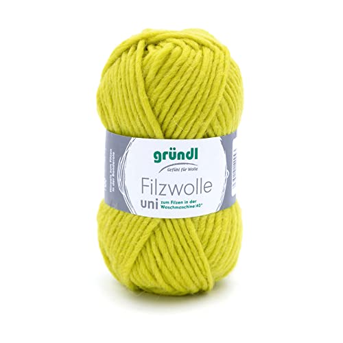 Gründl Filzwolle uni (Wolle zum Filzen, Stricken und Häkeln, Garn aus 100% Schurwolle, 50 g / 50 m, Nadelstärke: 8-9, 1 x 50 g), Limette von Gründl