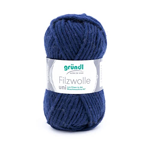 Gründl Filzwolle uni (Wolle zum Filzen, Stricken und Häkeln, Garn aus 100% Schurwolle, 50 g / 50 m, Nadelstärke: 8-9, 1 x 50 g), Marine von Gründl