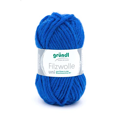 Gründl Filzwolle uni (Wolle zum Filzen, Stricken und Häkeln, Garn aus 100% Schurwolle, 50 g / 50 m, Nadelstärke: 8-9, 1 x 50 g), Royalblau von Gründl