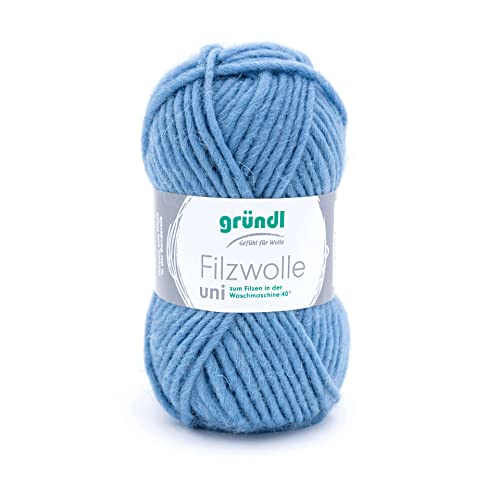 Gründl Filzwolle uni (Wolle zum Filzen, Stricken und Häkeln, Garn aus 100% Schurwolle, 50 g / 50 m, Nadelstärke: 8-9, 1 x 50 g), Taubenblau von Gründl