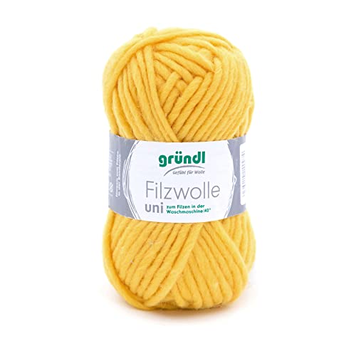 Gründl Filzwolle uni (Wolle zum Filzen, Stricken und Häkeln, Garn aus 100% Schurwolle, 50 g / 50 m, Nadelstärke: 8-9, 1 x 50 g), Zitrone von Gründl