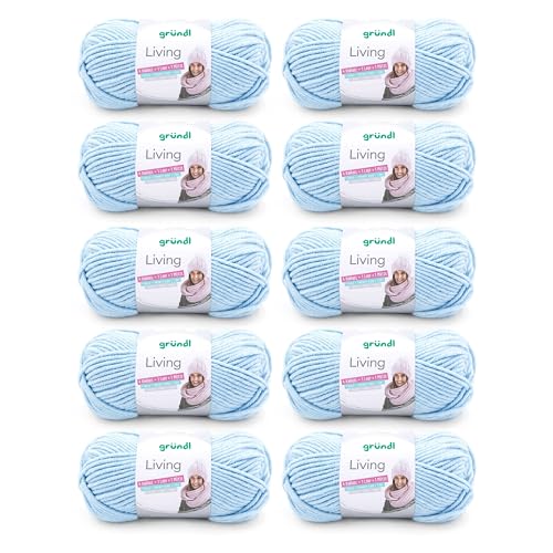 Gründl Garn Living (Strick- und Häkelgarn mit wollartigem Charakter, waschbares Garn aus 80% Polyacryl und 20% Polyamid, 100 g / 100 m, Nadelstärke: 8-9, 10 x 100 g), Blau von Gründl
