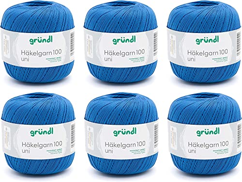 Gründl Häkelgarn 100 (mercerisiertes Baumwollgarn zum Häkeln 566 m, Nadelstärke: 1,5-2, 100% Baumwolle, Royalblau, 6 x 100 g von Gründl