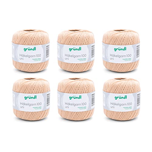 Gründl Wolle Häkelgarn 100 aus 100 % Baumwolle, 6 x 100 g Knäuel, Nadelstärke 1,5 - 2, 6, 100 g / 566 m, dünnes Garn zum Häkeln, Baumwollgarn, sand von Gründl