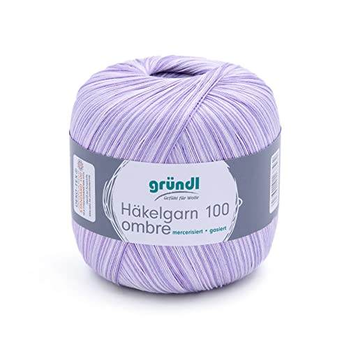 Gründl Häkelgarn 100 ombré (mercerisiertes Baumwollgarn zum Häkeln aus 100% Baumwolle, 100 g / 566 m, Nadelstärke: 1,5-2, 1 x 100 g), Lavendel von Gründl