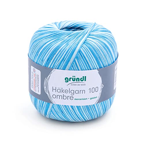 Gründl Häkelgarn 100 ombré (mercerisiertes Baumwollgarn zum Häkeln aus 100% Baumwolle, 100 g / 566 m, Nadelstärke: 1,5-2, 1 x 100 g), Ocean von Gründl
