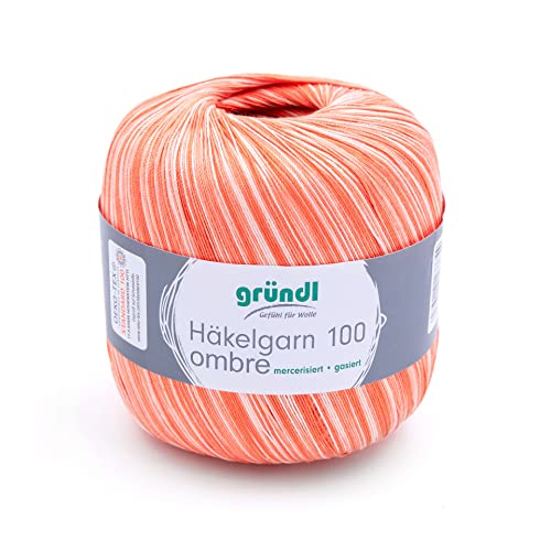 Gründl Häkelgarn 100 ombré (mercerisiertes Baumwollgarn zum Häkeln aus 100% Baumwolle, 100 g / 566 m, Nadelstärke: 1,5-2, 1 x 100 g), Orange von Gründl