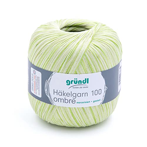 Gründl Häkelgarn 100 ombré (mercerisiertes Baumwollgarn zum Häkeln aus 100% Baumwolle, 100 g / 566 m, Nadelstärke: 1,5-2, 1 x 100 g), Pistazie von Gründl