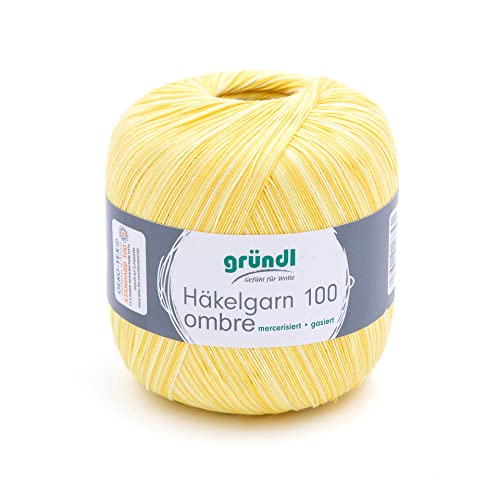 Gründl Häkelgarn 100 ombré (mercerisiertes Baumwollgarn zum Häkeln aus 100 % Baumwolle, 100 g / 566 m, Nadelstärke: 1,5 - 2, 1 x 100 g), Zitrone von Gründl
