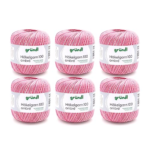 Gründl Häkelgarn 100 ombré (mercerisiertes Baumwollgarn zum Häkeln aus 100% Baumwolle, 100 g / 566 m, Nadelstärke: 1,5-2, 6 x 100 g), Orchidee von Gründl