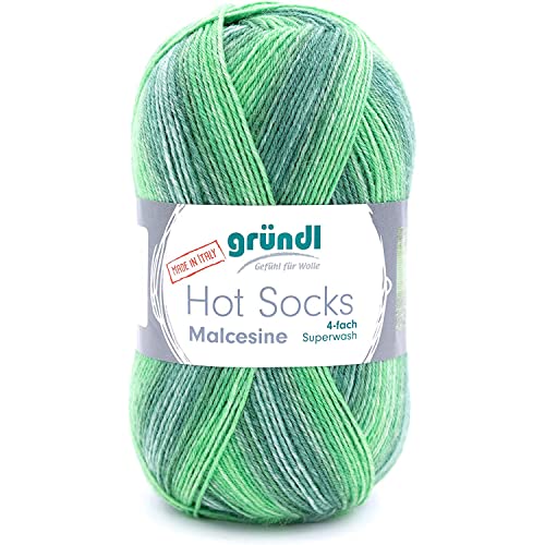 Gründl Hot Socks Malcesine (Sockenwolle aus 75% Schurwolle (superwash) und 25% Polyamid, Made in Italy, 4-fach Sockengarn, 100 g / 420 m, Nadelstärke: 2,5 mm - 3 mm, 1 x 100 g), gras multicolor von Gründl