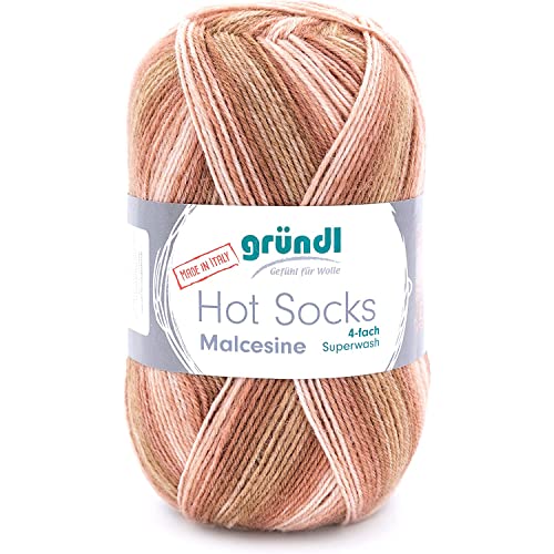 Gründl Hot Socks Malcesine (Sockenwolle aus 75% Schurwolle (superwash) und 25% Polyamid, Made in Italy, 4-fach Sockengarn, 100 g / 420 m, Nadelstärke: 2,5 mm - 3 mm, 1 x 100 g), kamel multicolor von Gründl