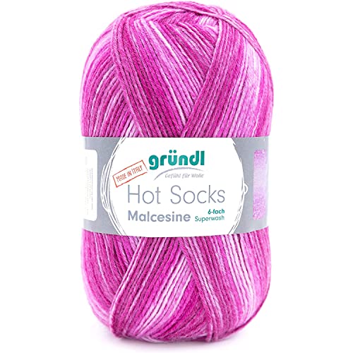 Gründl Hot Socks Malcesine (Sockenwolle aus 75% Schurwolle (superwash) und 25% Polyamid, Made in Italy, 6-fach Sockengarn, 150 g / 375 m, Nadelstärke: 3 mm - 4 mm, 1 x 150 g), fuchsia multicolor von Gründl