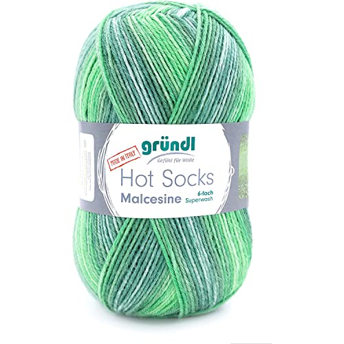 Gründl Hot Socks Malcesine (Sockenwolle aus 75% Schurwolle (superwash) und 25% Polyamid, Made in Italy, 6-fach Sockengarn, 150 g / 375 m, Nadelstärke: 3 mm - 4 mm, 1 x 150 g), gras multicolor von Gründl