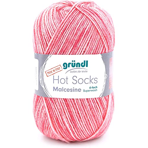 Gründl Hot Socks Malcesine (Sockenwolle aus 75% Schurwolle (superwash) und 25% Polyamid, Made in Italy, 6-fach Sockengarn, 150 g / 375 m, Nadelstärke: 3 mm - 4 mm, 1 x 150 g), koralle multicolor von Gründl