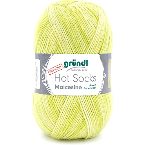 Gründl Hot Socks Malcesine (Sockenwolle aus 75% Schurwolle (superwash) und 25% Polyamid, Made in Italy, 6-fach Sockengarn, 150 g / 375 m, Nadelstärke: 3 mm - 4 mm, 1 x 150 g), zitronat multicolor von Gründl