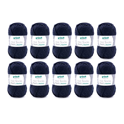 Gründl Hot Socks Pearl uni Strickwolle (kuschelig weiche Sockenwolle aus 75 % Merinowolle, 20 % Polyamid, 5 % Kaschmir, 50 g / 200 m, Nadelstärke: 2,5 - 3, 10 x 50 g), Marine, 40 x 37 x 11 cm von Gründl