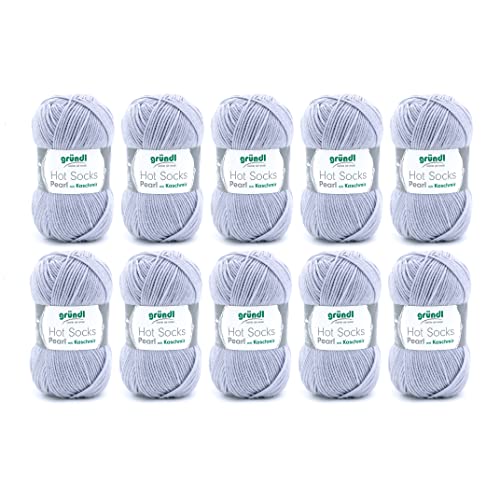 Gründl Hot Socks Pearl uni Strickwolle (kuschelig weiche Sockenwolle aus 75 % Merinowolle, 20 % Polyamid, 5 % Kaschmir, 50 g / 200 m, Nadelstärke: 2,5 - 3, 10 x 50 g), Silbergrau, 40 x 37 x 11 cm von Gründl