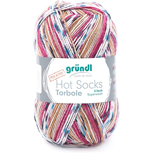 Gründl Hot Socks Torbole (Sockenwolle aus 75% Schurwolle (superwash) & 25% Polyamid, 4-fach Sockengarn, 100 g / 420 m, Nadelstärke: 2,5-3 mm, 100 g), beige-burgund-graphit-weiß-royal-rot-camel von Gründl