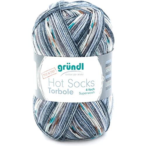 Gründl Hot Socks Torbole (Sockenwolle aus 75% Schurwolle (superwash) & 25% Polyamid, 4-fach Sockengarn, 100 g / 420 m,100 g), beige-burgund-graphit-weiß-royal-rot-camel von Gründl